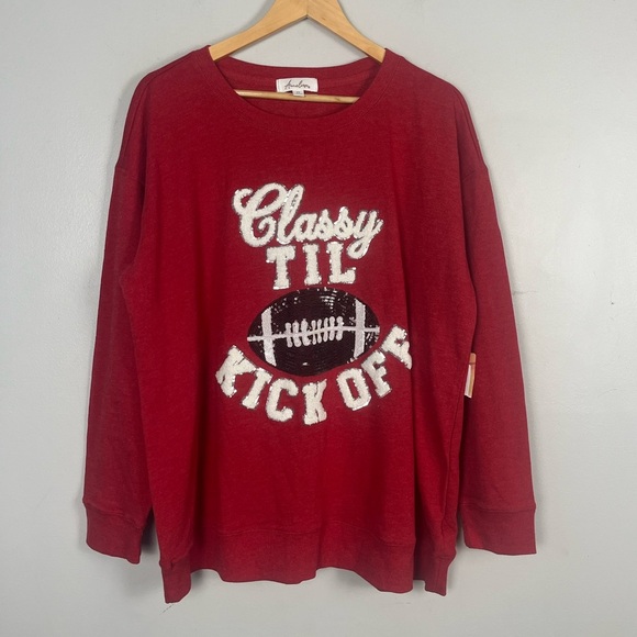 Anneliese Red White Graphic Women's Embroidered Football Sweater size 2X - Picture 1 of 7